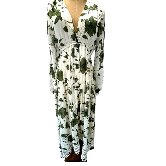 LULUS,Maxi, Sheer, Tiered Layers Prairie Dress,Split Sleeve, Size S, Flowing, - Picture 1 of 15